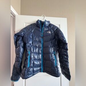 The North Face Women's Navy Puffer Jacket with Bright Blue Trim
